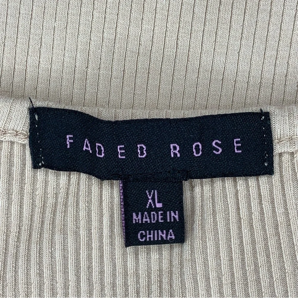 Faded Rose Beige Ribbed Short Sleeve Crop Top XL Stretch Y2k Style